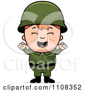 Clipart Happy Red Haired Army Boy Cheering Royalty Free Vector Illustration