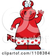 Poster, Art Print Of Big Red Devil Waving And Wearing Boxers