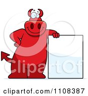 Poster, Art Print Of Big Red Devil Leaning By A Sign