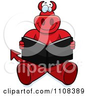 Poster, Art Print Of Big Red Devil Sitting And Reading