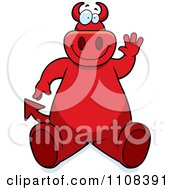 Poster, Art Print Of Big Red Devil Sitting And Waving