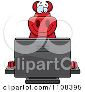 Poster, Art Print Of Big Red Devil Using A Computer