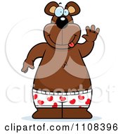 Clipart Happy Bear Waving And Wearing Boxers Royalty Free Vector Illustration