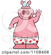 Clipart Happy Pig Waving And Wearing Boxers Royalty Free Vector Illustration