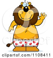 Clipart Happy Lion Waving And Wearing Boxers Royalty Free Vector Illustration