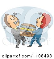 Two Men Fighting Over A Treasure Chest On Gray