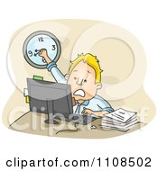 Poster, Art Print Of Stressed Businessman Turning The Clock Back While Racing Against Time At The Office