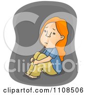 Poster, Art Print Of Depressed Girl Hugging Her Knees And Crying Over Gray