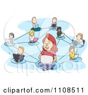 Poster, Art Print Of Network Of Socializing People And Laptops Over Blue