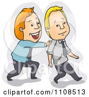 Clipart Businessman Encouraging And Pushing His Friend Forward Royalty Free Vector Illustration