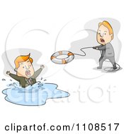Poster, Art Print Of Man Tossing A Live Saver Buoy Out To A Man In Water