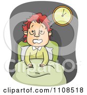 Stressed Man Sitting Up In Bed And Suffing From A Sleepless Night Of Insomnia