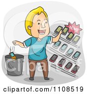 Poster, Art Print Of Happy Man Selecting A New Cell Phone