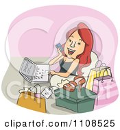 Poster, Art Print Of Happy Woman Shopping On Her Laptop Computer Over Pink