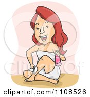 Clipart Happy Woman Shaving Her Legs Over Pink Royalty Free Vector Illustration