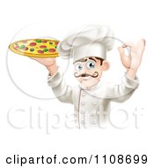Poster, Art Print Of Chef Holding Up A Pizza Pie And Gesturing Ok