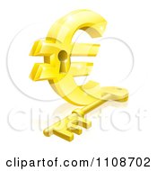 3d Golden Euro Symbol Padlock And Skeleton Key