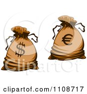 Bank Money Bags With Dollar And Euro Symbols