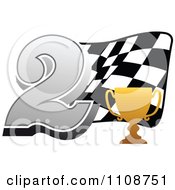 Poster, Art Print Of Gold Trophy Cup Number 2 And Checkered Motor Sports Racing Flag