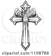 Black And White Heraldic Cross With Talons And Wings