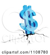3d Blue Dollar Symbol Over A Fissure