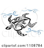 Poster, Art Print Of Swimming Tribal Sea Turtle In Blue Waves