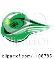 Clipart Tennis Ball And Racket Over Green 1 Royalty Free Vector Illustration