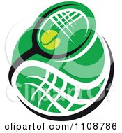 Clipart Tennis Ball And Racket Over Green 2 Royalty Free Vector Illustration