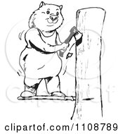 Poster, Art Print Of Black And White Outlined Wombat Chopping Wood