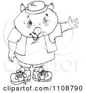 Poster, Art Print Of Black And White Outlined Wombat Waving