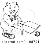 Black And White Outlined Wombat Pushing A Wheelbarrow