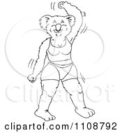 Clipart Black And White Outlined Female Koala Exercising Royalty Free Vector Illustration