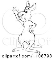 Clipart Black And White Outlined Kangaroo Waving Royalty Free Vector Illustration