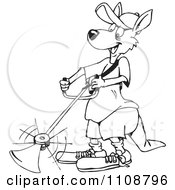 Clipart Black And White Outlined Kangaroo Using A Weed Eater Royalty Free Vector Illustration by Dennis Holmes Designs