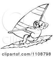Clipart Black And White Outlined Koala Windsurfing Royalty Free Vector Illustration