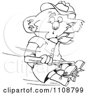Clipart Black And White Outlined Koala Caught In The Wind Royalty Free Vector Illustration