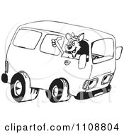 Black And White Outlined Kangaroo Driving A Van