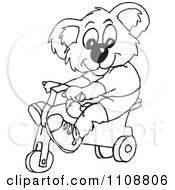 Poster, Art Print Of Black And White Outlined Koala Riding A Trike