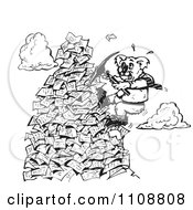 Clipart Black And White Koala Climbing A Mountain Of Paperwork Royalty Free Vector Illustration