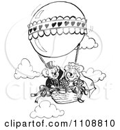Poster, Art Print Of Black And White Koala Wedding Couple In A Hot Air Balloon