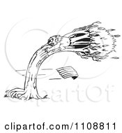 Clipart Black And White Outlined Koala Holding Onto A Tree In A Wind Storm Royalty Free Vector Illustration