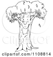 Clipart Black And White Outlined Happy Tree Royalty Free Vector Illustration by Dennis Holmes Designs