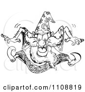 Clipart Black And White Outlined Crazy Wizard Jumping Royalty Free Vector Illustration