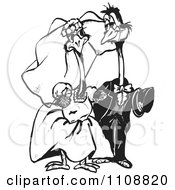 Clipart Black And White Outlined Emu Wedding Couple Royalty Free Vector Illustration