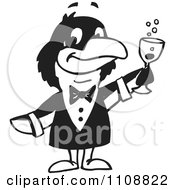 Clipart Black And White Penguin Waiter Holding Champagne Royalty Free Vector Illustration