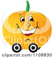 Clipart Happy Pumpkin On Wheels Royalty Free Vector Illustration
