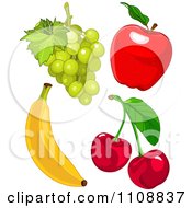 Poster, Art Print Of Bunch Of Green Grapes Red Apple Cherries And Banana
