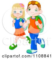 Poster, Art Print Of Boy And Girl Walking To School With Backpacks