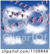 Poster, Art Print Of American Flag Bunting Banners Against A Blue Sky With Clouds