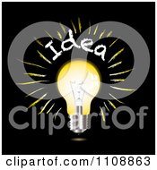 Clipart Glowing Idea Light Bulb On Black Royalty Free Vector Illustration by michaeltravers